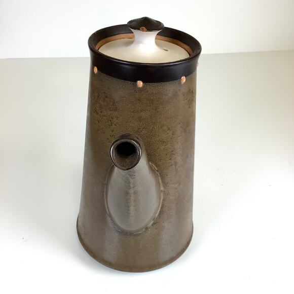 Vtg MCM Dk Olive Green Arts Crafts Stoneware Pitcher +Lid Koyo Kasuga Japan READ - Picture 3 of 9